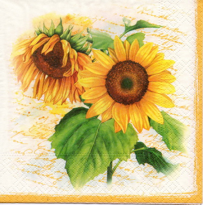 แนวภาพดอกไม้ ดอกทานตะวัน หน้าคว่ำ Sunflower เป็นภาพบล็อค 4 กระดาษแนพกิ้นสำหรับทำงาน เดคูพาจ Decoupage Paper Napkins ขนาด 33X33cm