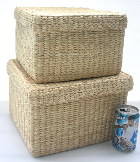 ชิ้นงานดิบผักตบชวา ทำ Decoupage งานเพนท์ กล่องเก็บของมีฝาปิด ขนาดใหญ่มาก 12"x 12"x7.5"
