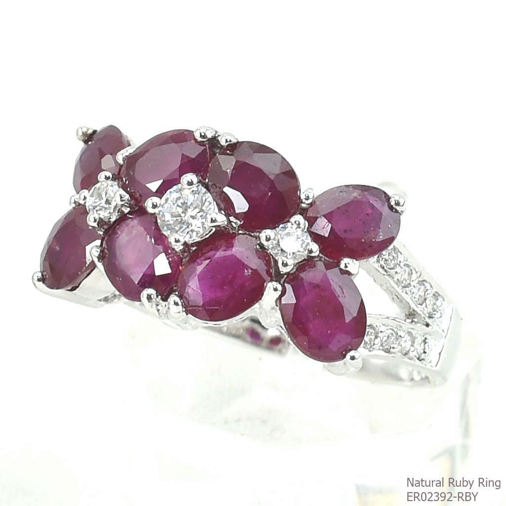 SKJewelryfactory แหวนดอกไม้คู่ พลอยทับทิมแท้ สีแดงอมชมพู ER02392-RBY