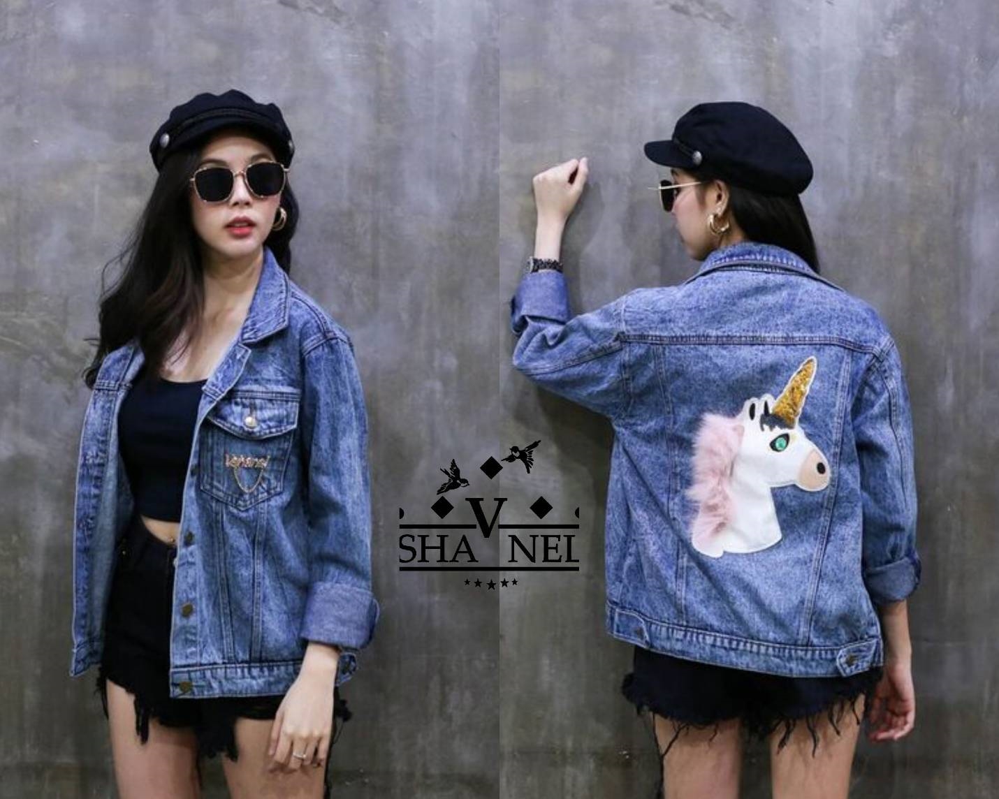พร้อมส่ง เเจ็คเก็ตยีนส์ ปักยูนิคอร์น