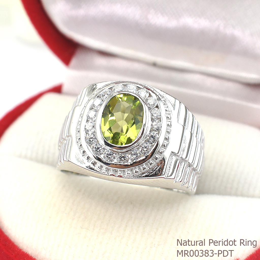 SKJewelryFactory แหวนชายเพอริดอทแท้ ล้อมเพชร ตัวเรือนเงินแท้ MR00383-PDT