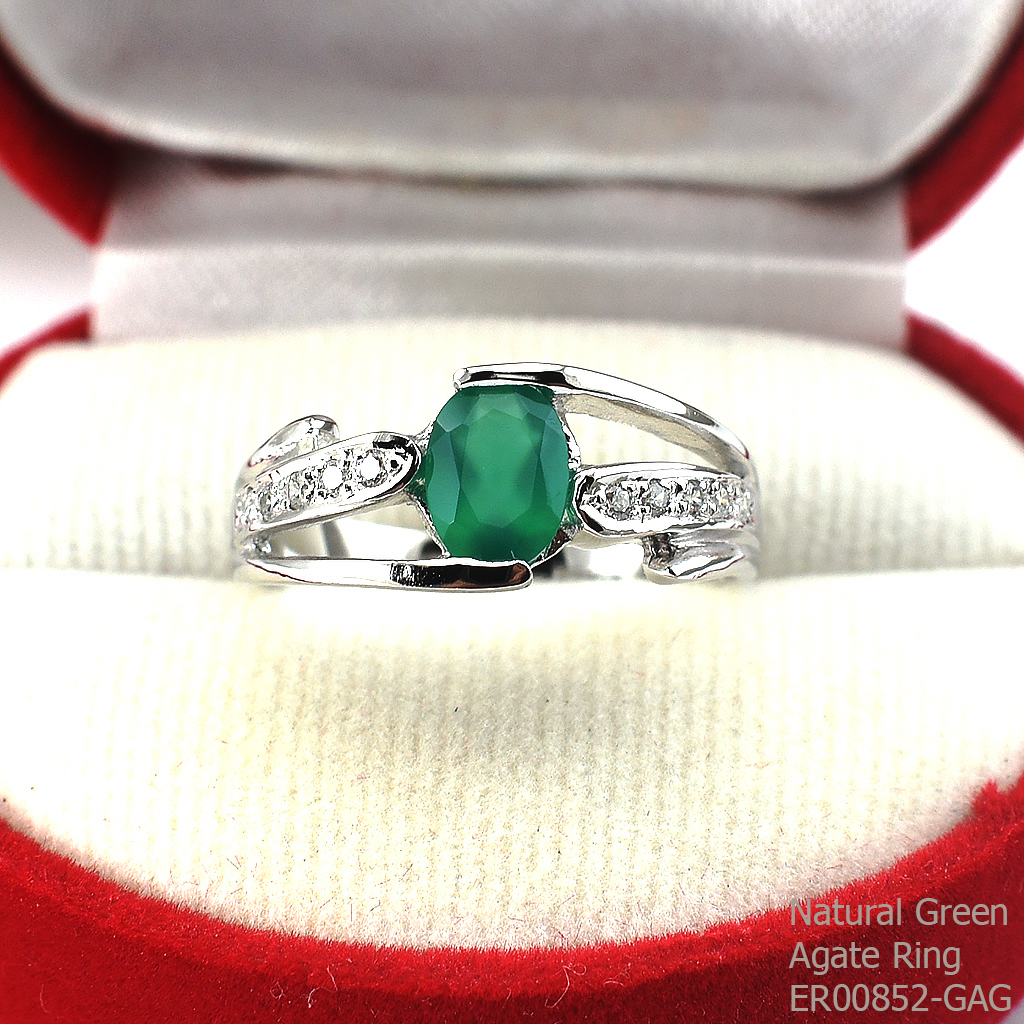 SKJewelryFactory แหวนเงินแท้ 92.5% ฝังพลอยกรีนอะเกทแท้ ER00852-GAG