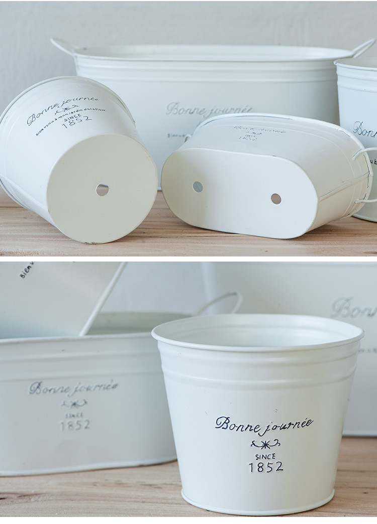 Pre-Order กระถางต้นไม้ ดอกไม้ สังกะสีเคลือบสีขาว Zakka มี เซตทรงถัง กับทรงเปล