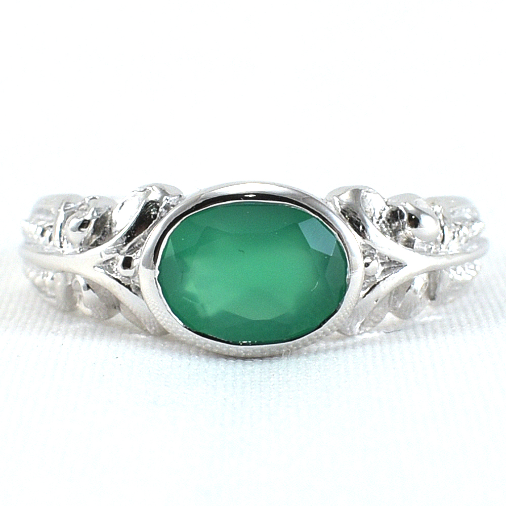 SKJewelryFactory แหวนพลอยเม็ดเดี่ยว แหวนเงินแท้ฝังพลอยกรีนอะเกทแท้ ER01305-GAG
