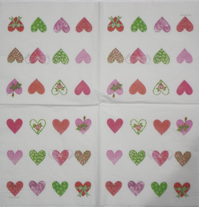 แนวภาพ Valentine หัวใจ แต่งลายต่างๆ เป็นภาพแนวยาว กระดาษแนพกิ้นสำหรับทำงาน เดคูพาจ Decoupage Paper Napkins ขนาด 33X33cm