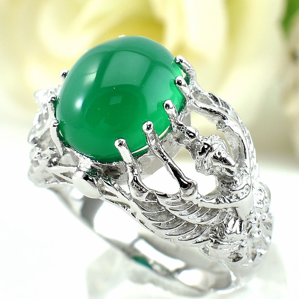 SKJewelryFactory แหวนครุฑ แหวนพลอยกรีนอะเกทแท้ ER02405-GAC