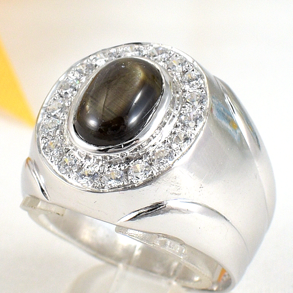 แหวนเงินแท้ 92.5% ฝังพลอยสตาร์แซฟไฟร์แท้ MR00352-SBT