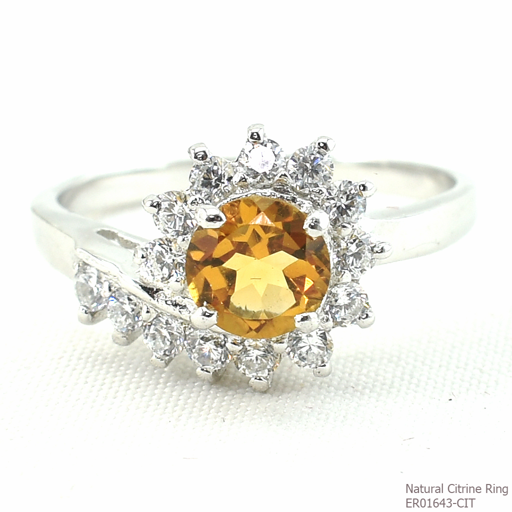 SKJewelryfactory แหวนเงินแท้ ฝังพลอยซิทรินแท้ ประดับด้วยเพชรเปรียบดั่งดวงตะวันทอแสง ER01643-CIT