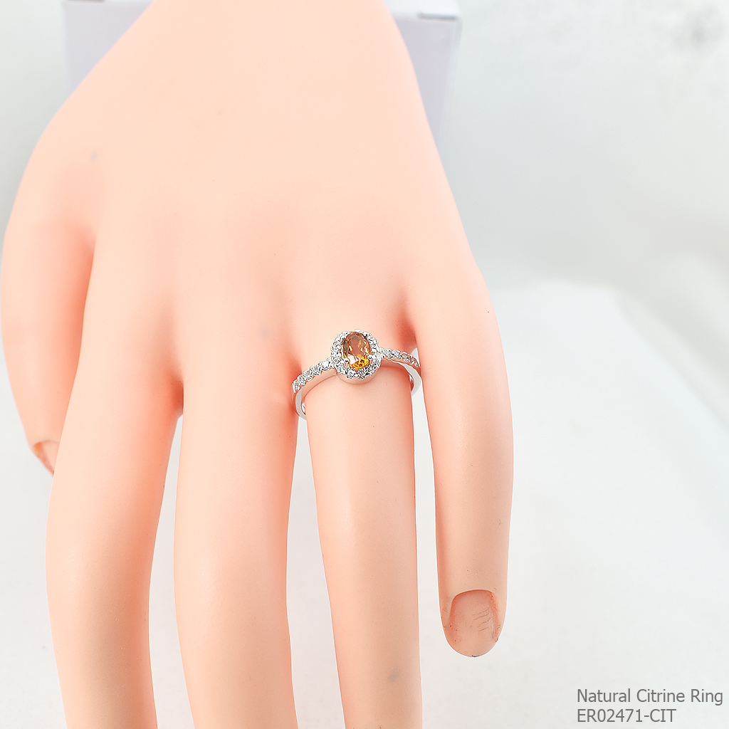 SKJewelryfactory แหวนเงินแท้ ฝังพลอยซิทรินแท้ เรียบหรู ER02471-CIT