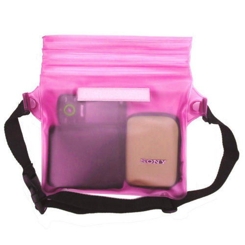 กระเป๋ากันน้ำคาดเอว สะพายได้ ใส่ของ ใส่มือถือ สีชมพู