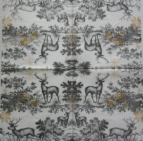 แนวภาพวินเทจ Holiday Toile กวางในป่า เป็นภาพบล็อค 4 กระดาษแนพกิ้นสำหรับทำงาน เดคูพาจ Decoupage Paper Napkins ขนาด 33X33cm