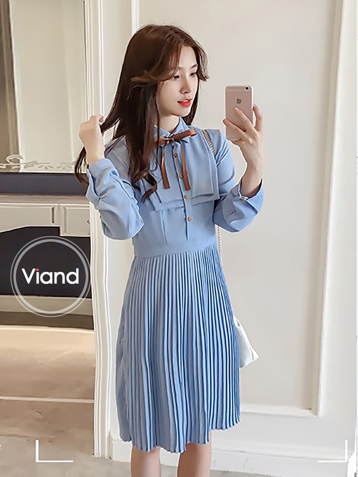 เดรสเกาหลี เนื้อผ้าชีฟอง พร้อมส่ง