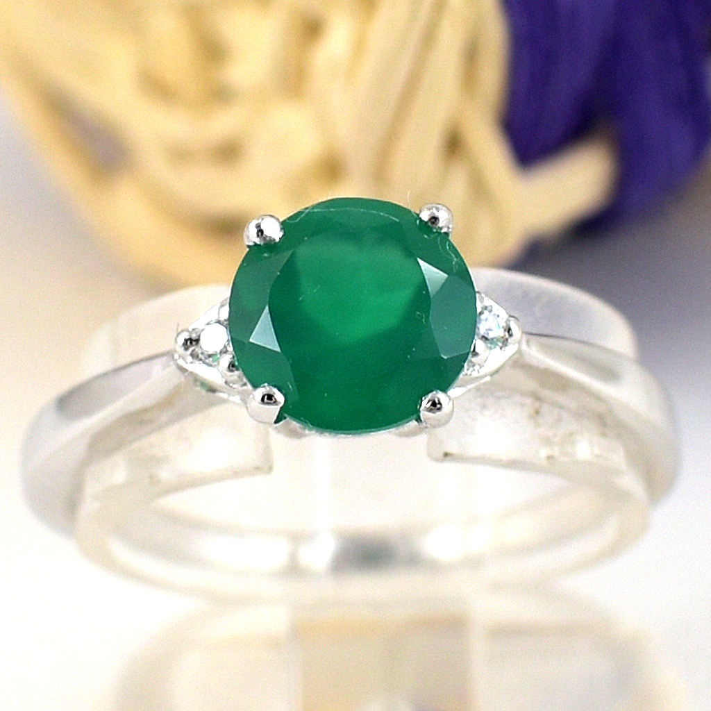 SKJewelryFactory แหวนพลอยชูยอด พลอยกรีนอะเกทแท้ และเพชร ER01202-GAG