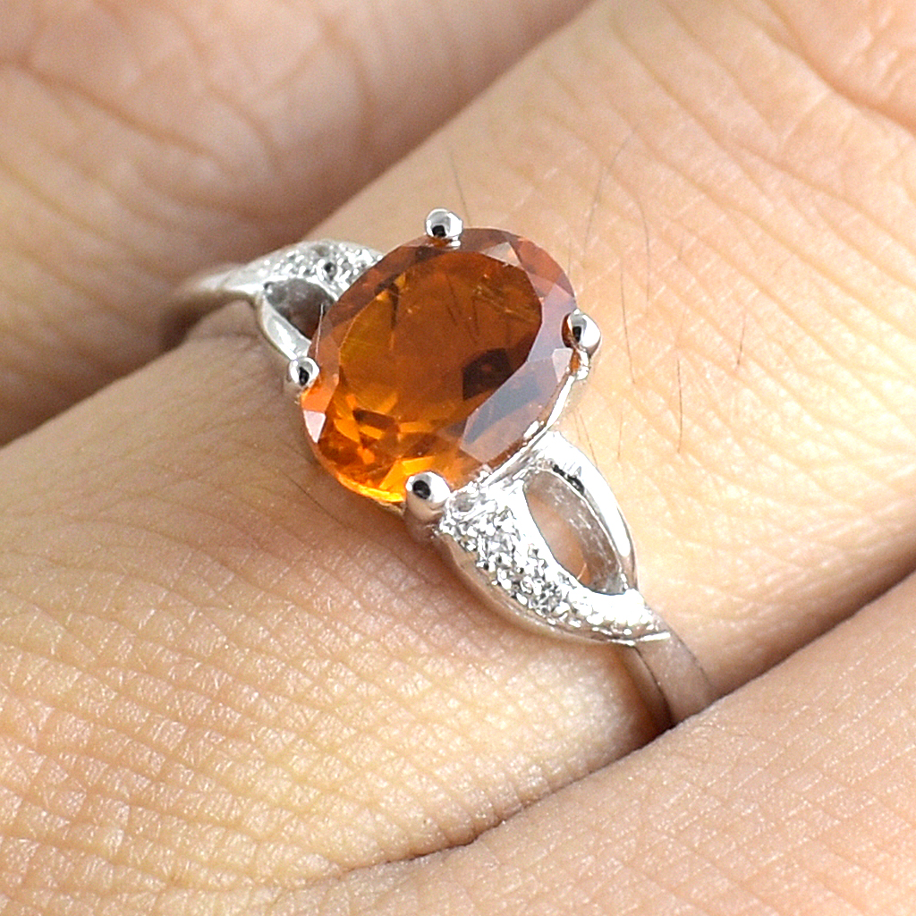 SKJewelryfactory แหวนเงินแท้ 92.5% ฝังพลอยซิทรินแท้ สไตล์เรียบหรู ER02417-CIT