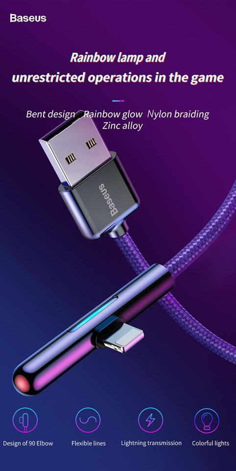 สายชาร์จ Baseus Colorful Gradual Lighting USB Cable for Apple iPhone