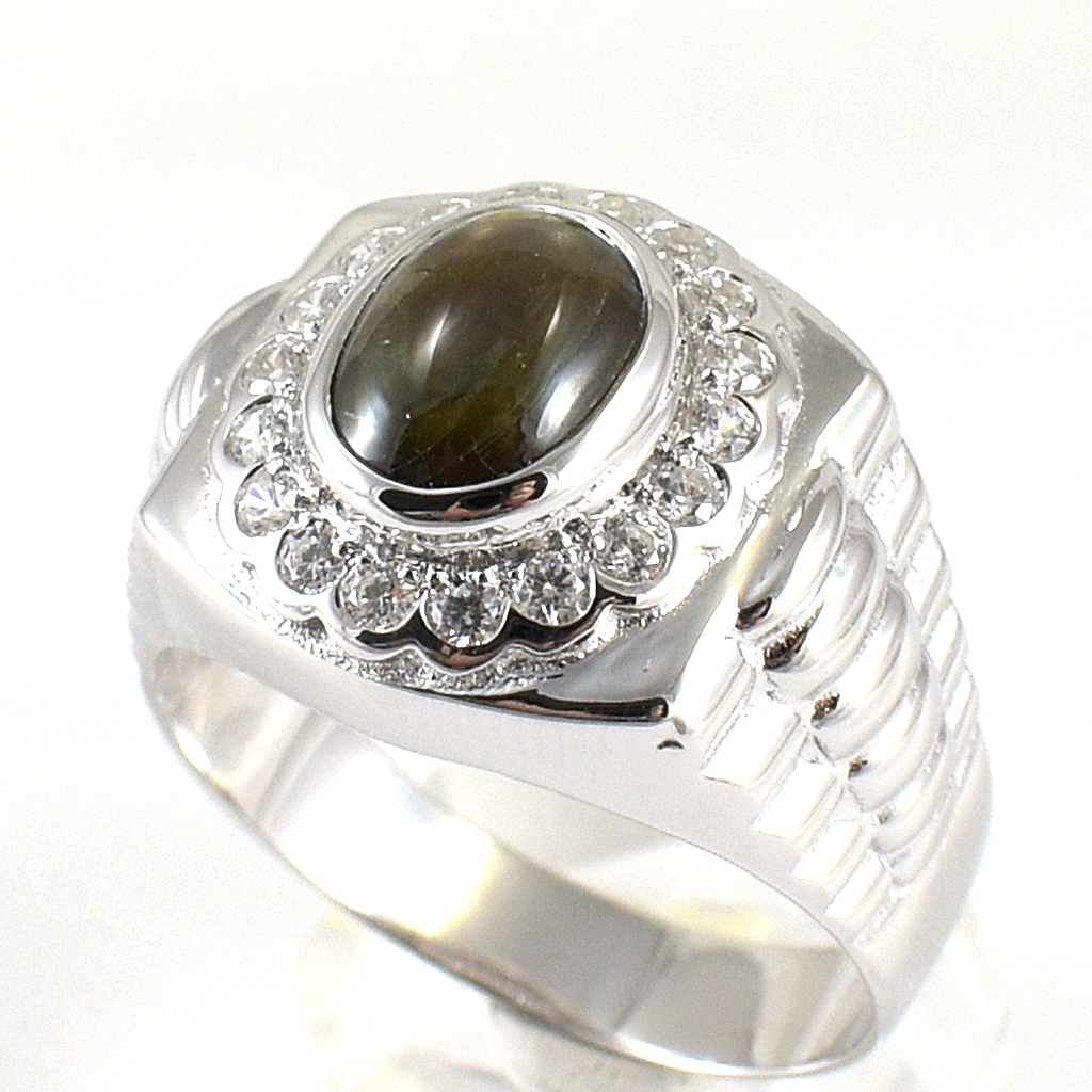 SKJewelryFactory แหวนพลอยสตาร์แซฟไฟร์แท้ สีสวย เหลือบแสงสวยงาม MR00117-BST
