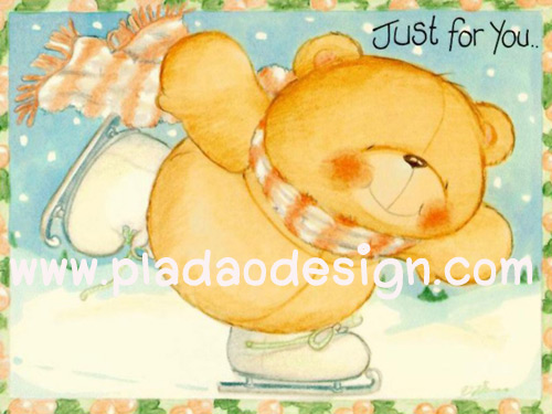 กระดาษสาพิมพ์ลาย สำหรับทำงาน เดคูพาจ Decoupage แนวภาำพ ภาพแนวการ์ตูน น้องหมี ฮอลล์มาร์ค Hallmarks bear just for you น้องหมีเล่นสเก๊ตท่ามกลางหิมะโปรยปราย (ปลาดาวดีไซน์)