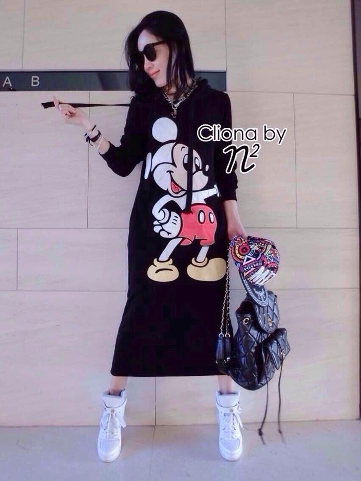 พร้อมส่ง เดรสแขนยาว ใส่สไตล์หลวมๆ Oversize เดรสเกาหลี