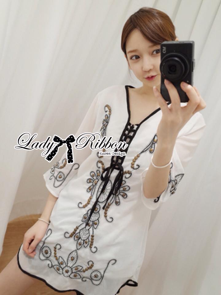 พร้อมส่ง เดรสปักลายสำหรับหน้าร้อน ชุดเดรสแฟชั่น