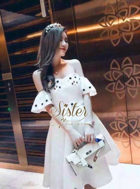 พร้อมส่ง เดรสเกาะอก ลุคเรียบหรู