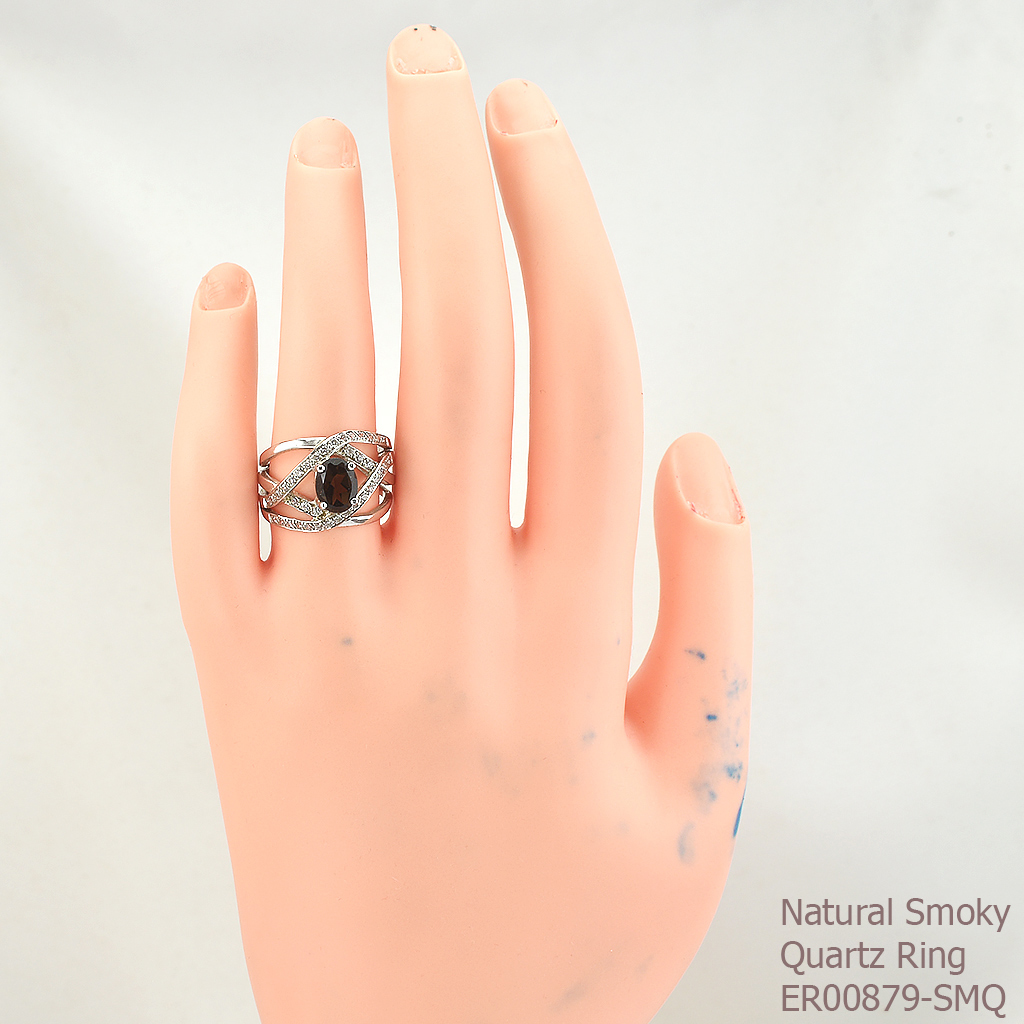 SKJewelryFactory แหวนพลอยสโมกกี้ควอทซ์แท้ พลอยสีน้ำตาลอมดำ แบบแหวนเก่ๆ ER00879-SMQ