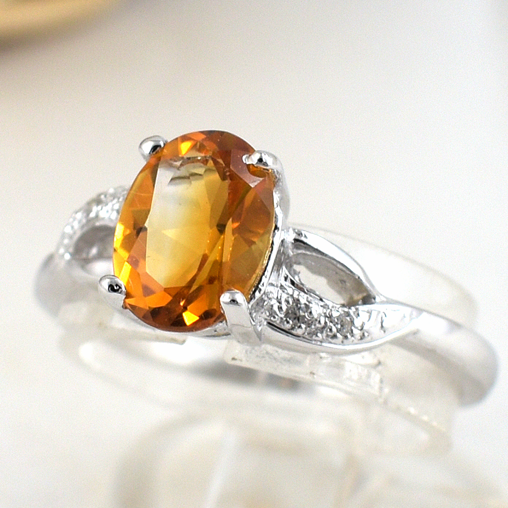 SKJewelryfactory แหวนเงินแท้ 92.5% ฝังพลอยซิทรินแท้ สไตล์เรียบหรู ER02417-CIT