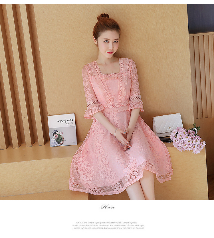 เดรสผ้าลูกไม้ พร้อมส่ง เดรสลูกไม้ เนื้อดีสีชมพูโอรส