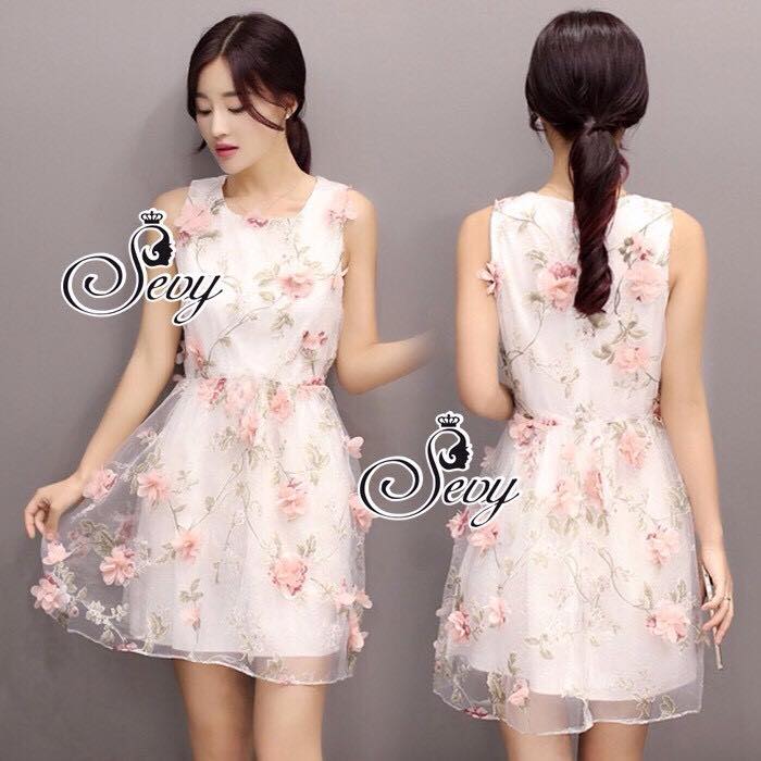 พร้อมส่ง เดรสสั้นแขนกุด เดรสแฟชั่น