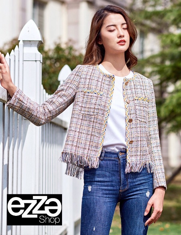 เสื้อเกาหลี พร้อมส่ง เบลเซอร์ เสื้อคลุม ผ้าทวิสสวยเก๋
