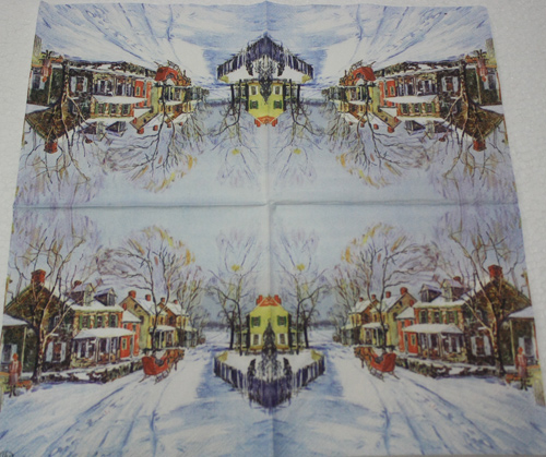 แนวภาพทิวทรรศน์ Sleigh in Winter Town ภาพบล็อค 4 กระดาษแนพกิ้นสำหรับทำงาน เดคูพาจ Decoupage Paper Napkins ขนาด 33X33cm