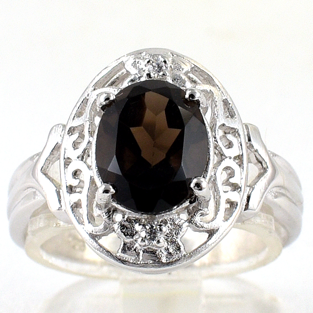 SKJewelryfactory แหวนเงินแท้ 92.5% ฝังพลอยสโมกกี้ควอทซ์แท้ ER01760-SMQ