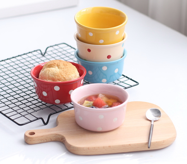 Pre-Order ถ้วยขนม ถ้วยไอศกรีม ถ้วยอบ ถ้วยเซรามิค ลายจุด Polka Dot น่ารักๆ มีให้เลือก 6 สี