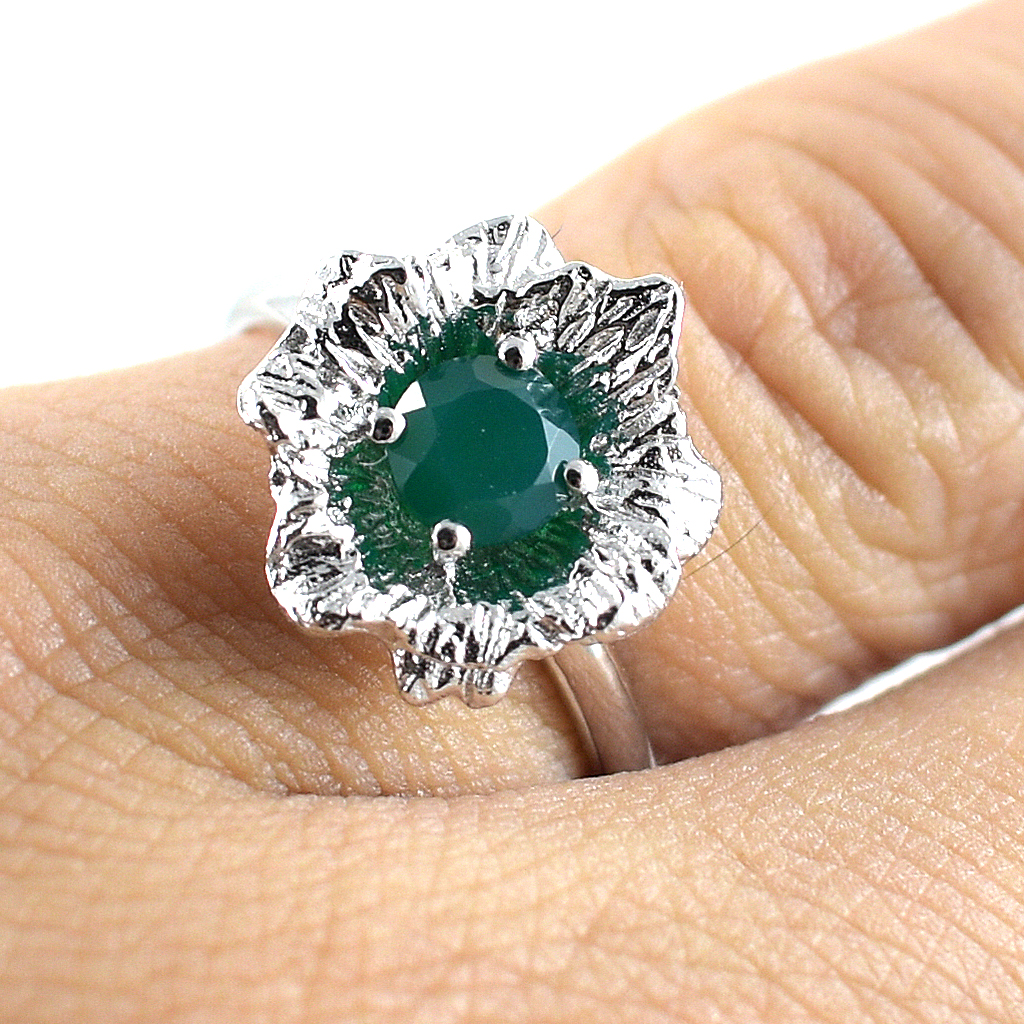 SKJewelryFactory แหวนดอกไม้ พลอยเขียวกรีนอะเกทแท้ ER02240-GAG