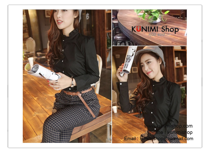  เสื้อเชิ้ต คอเต๋าระบาย แขนยาว กระดุมผ่าหน้า ใส่ได้หลายโอกาสคะ Size : M ( รอบอกไม่เกิน 35 นิ้วคะ) เนื้อผ้า : ผ้าฝ้ายคุณภาพสูง มี 4 สี : สีขาว , สีดำ , สีฟ้า , สีชมพู