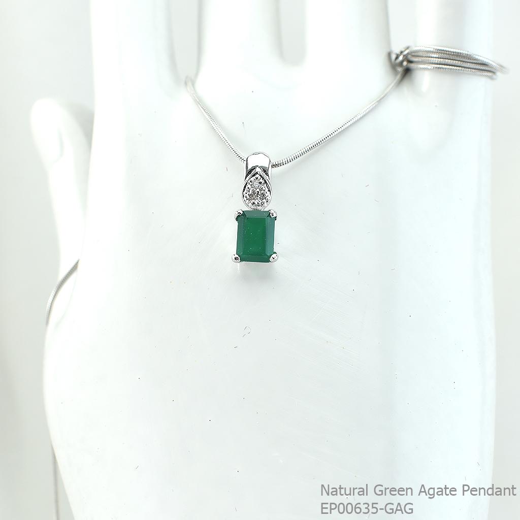 SKJewelryFactory EP00635-GAG จี้เงินแท้92.5% ฝังพลอยกรีนอะเกทแท้