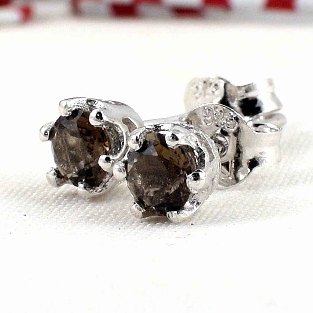 SKJewelryFactory EER00253-SMQ ต่างหูพลอยแท้ ต่างหูพลอยสโมกกี้ควอทซ์แท้