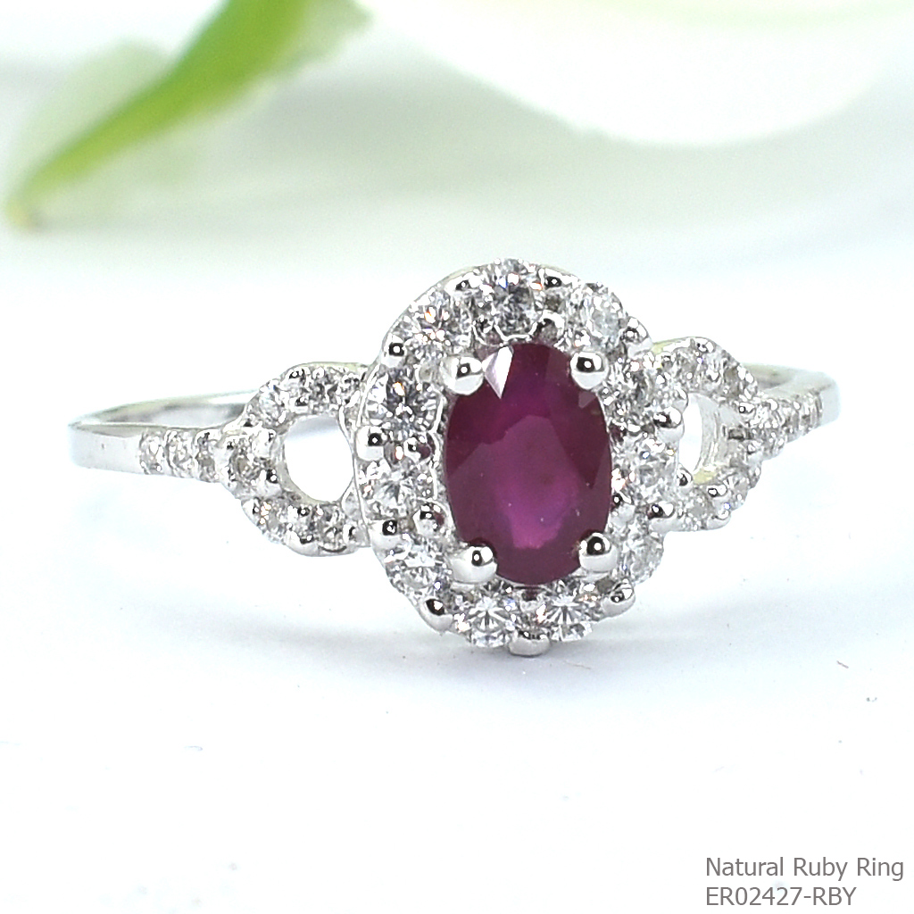 SKJewelryfactory แหวนเงินแท้ 92.5% ฝังพลอยทับทิมแท้ สไตล์หรูหรา ER02427-RBY