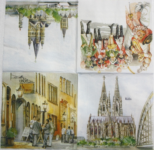 แนวภาพ Landmark เมือง Cologne โคโลญ เยอรมัน เป็นภาพบล็อค 4 กระดาษแนพกิ้นสำหรับทำงาน เดคูพาจ Decoupage Paper Napkins ขนาด 33X33cm