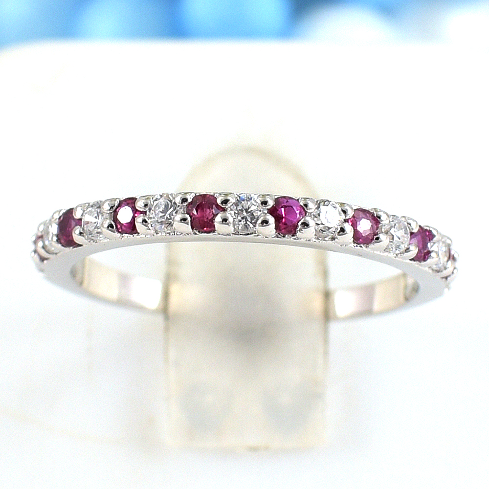 SKJewelryfactory แหวนเงินแท้ 92.5% ฝังพลอยทับทิมแท้ สไตล์เรียบหรู ER01238-RBY2