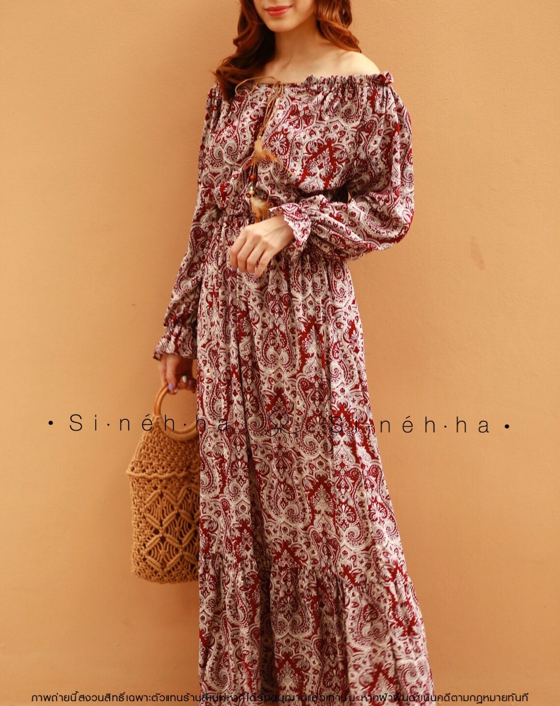 เดรสแฟชั่น พร้อมส่ง Maxi dress ผ้าสปัน