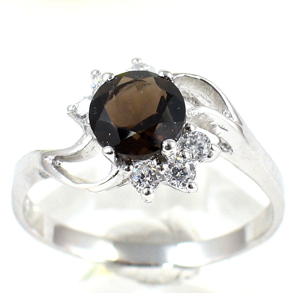 SKJewelryFactory แหวนเงินแท้ 92.5% ฝังพลอยสโมกกี้ควอทซ์แท้ ER01653-SMQ