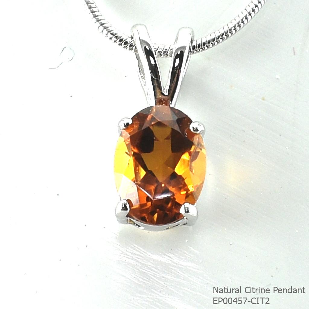 SKJewelryFactory จีพลอยซิทรินแท้ สีเหลืองอร่ามงามตา ตัวเรือนเงินแท้ ชุบทองคำขาว EP00457-CIT2