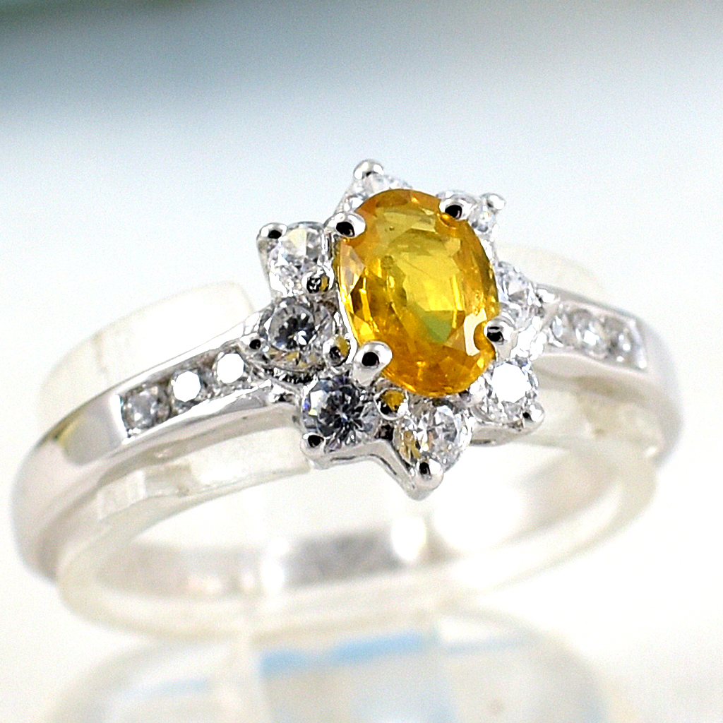 SKJewelryfactory แหวนเงินแท้ ฝังพลอยบุษราคัมแท้ สไตล์น่ารัก เรียบหรู ER00663-YSA
