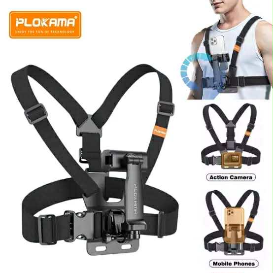 PLOKAMA Chest Mount Strap Harness สายรัดหน้าอก สายคล้องหน้าอกใช้กับโทรศัพท์และกล้องแอคชั่น หมุนได้ 360'