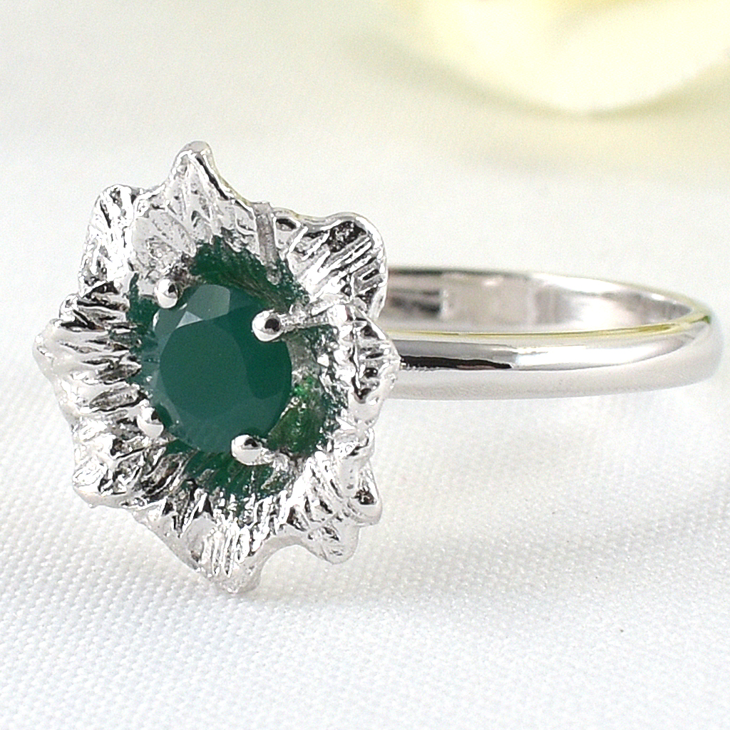 SKJewelryFactory แหวนดอกไม้ พลอยเขียวกรีนอะเกทแท้ ER02240-GAG