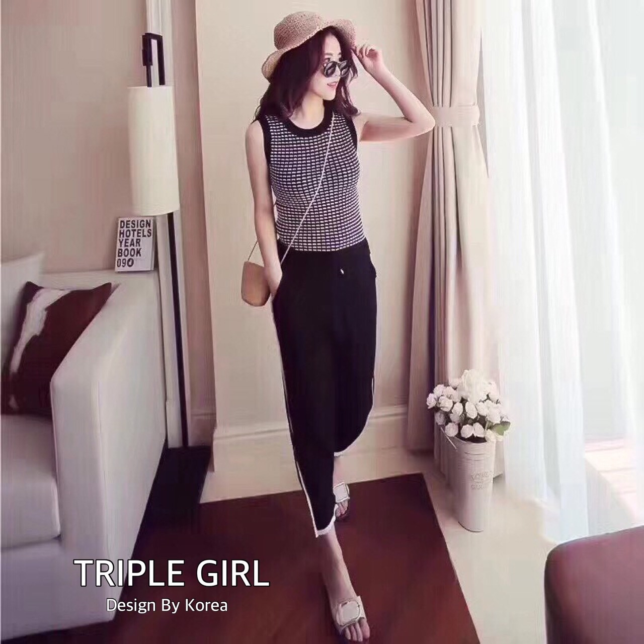 เสื้อผ้าเกาหลี พร้อมส่ง เซท 2 ชิ้น เสื้อ+กางเกง