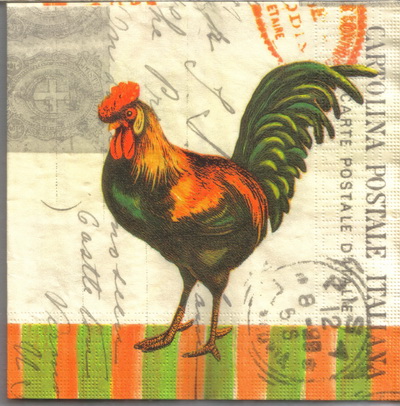 แนวภาพวินเทจ ไก่ ดำ บนโปสการ์ด Vintage Postal เป็นภาพครึ่งแผ่น กระดาษแนพกิ้นสำหรับทำงาน เดคูพาจ Decoupage Paper Napkins ขนาด 33X33cm