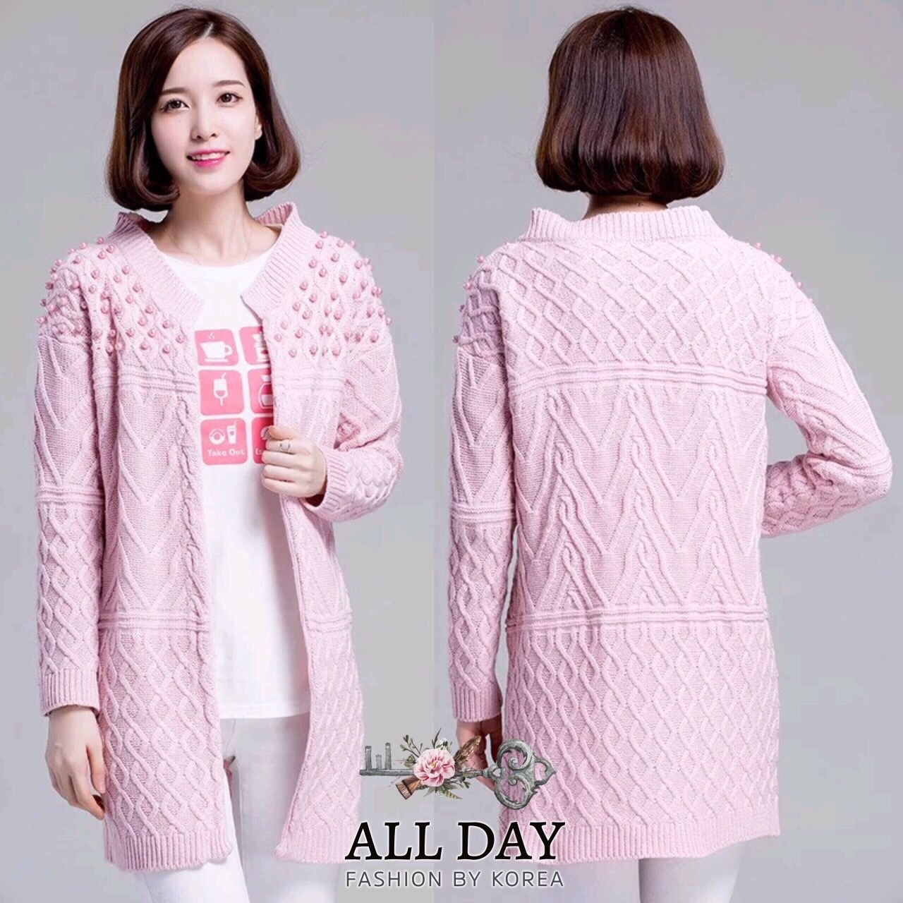 เสื้อเกาหลี พร้อมส่ง เสื้อไหมพรม แบบคลุมสะโพก