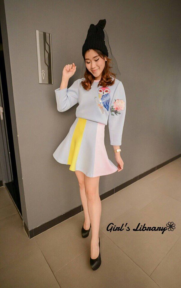 พร้อมส่ง Set เสื้อ+กระโปรงลายนกฮูก brand annakiki