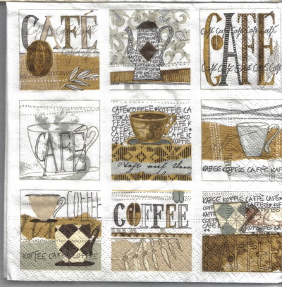 แนวภาพกาแฟ ลายเส้น Coffee Cafe เป็นภาพบล็อค 4 กระดาษแนพกิ้นสำหรับทำงาน เดคูพาจ Decoupage Paper Napkins ขนาด 33X33cm